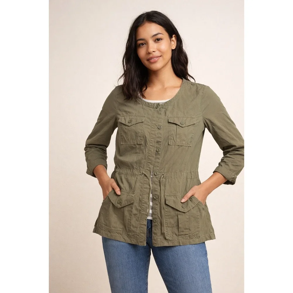 New York Company  Green Utility Jacket Button Front Drawstring Waist Size Medium